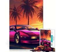 Synthwave Retro Car Sunset 1000 Piece Jigsaw Puzzles for Adults Jigsaw Thought Toy Indoor Fun Accurate Edge Art Collectible (50x75cm)