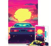 Synthwave Retro Car Sunset 1000 Piece Jigsaws for Teenagers Puzzle Brain Workout Toy Calm Escape Art Assembly Thoughtful Gift (50x75cm)