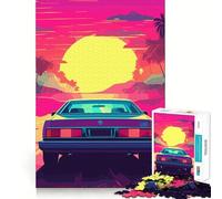 Synthwave Retro Car Sunset 1000 Pieces Puzzles for Teenagers Brain Tease Toy Home Activity Premium Cut Santa Wish Item (38x26cm)