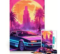 Synthwave Retro Car Sunset Jigsaw Puzzle for Adults 1000 Pieces Think Smart Toy Home Enjoy Accurate Cut Wall Art Decor (38x52cm)