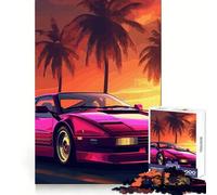Synthwave Retro Car Sunset Teenagers Puzzles 1000 Piece Jigsaws Boost Recall Relax Time Accurate Edge Amazing Present (38x26cm)