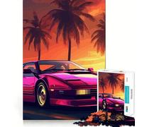 Synthwave Retro Car Sunset Teenagers Puzzles 1000 Piece Jigsaws Boost Recall Relax Time Accurate Edge Amazing Present (38x26cm)