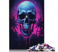 Synthwave Skull Puzzles for Adults 500 Pieces Wooden Puzzles for Adults & Teenager Jigsaw Puzzles for Adult 500pcs (52x38cm)