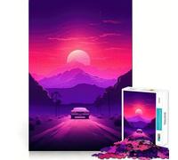 Synthwave Sunset Car 1000 Piece Jigsaw Puzzle for Teenagers Smart Game Relaxed Mind Pattern Assembly Santa Wish List (50x75cm)