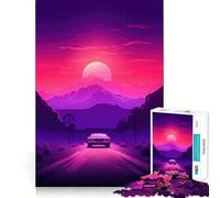 Synthwave Sunset Car Jigsaw Puzzles 1000 Pieces for Adults Reason Skill Toy Calm Relax Exact Cut Heartfelt Gift (38x52cm)