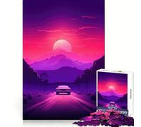 Synthwave Sunset Car Jigsaw Puzzles 1000 Pieces for Adults Reason Skill Toy Calm Relax Exact Cut Heartfelt Gift (38x52cm)