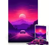 Synthwave Sunset Car Puzzles for Teenagers 1000 Pieces Think Smart Toy Soothing Play Smooth Cut Amazing Present (38x26cm)