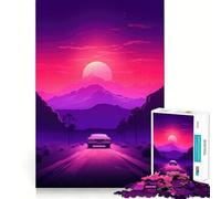 Synthwave Sunset Car Puzzles for Teenagers 1000 Pieces Think Smart Toy Soothing Play Smooth Cut Amazing Present (38x26cm)