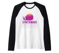 Synthwave Sunset Grid Vaporwave Raglan Baseball Tee
