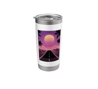 Synthwave Sunset Highway with Grid Landscape and Palms Stainless Steel Insulated Tumbler