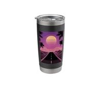 Synthwave Sunset Highway with Grid Landscape and Palms Stainless Steel Insulated Tumbler