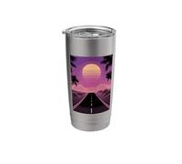 Synthwave Sunset Highway with Grid Landscape and Palms Stainless Steel Insulated Tumbler