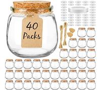 Syntic 40 Pack Empty Candle Jars for Candle Making, 7oz Small Glass Jars with Cork Lids, Honey Jars with PE Lids for Wedding Favor, DIY Gift, Baby Shower, Spices, with Twine, Labels, Tags
