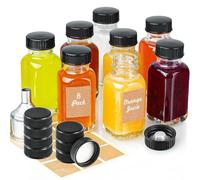 Syntic Reusable Ginger Shot Bottles with Caps, 2 oz Small Glass Jars with Airtight Lids, 8 Pack Wide Mouth Juice Containers with Lids for fridge, Travel Square Jars with Stickers, Funnel