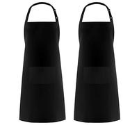 Syntus 100% Cotton Adjustable Bib 2 Pockets Cooking Kitchen Aprons, BBQ Drawing, Women Men Chef, Black