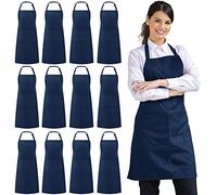 Syntus 12 Pack Bib Apron, Unisex Aprons Adjustable Waterdrop Resistant with 2 Pockets Cooking Kitchen Apron for Chef, BBQ Drawing Apron Bulk, Nautical Blue