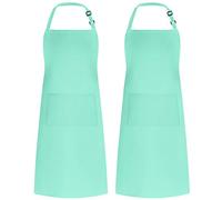 Syntus 2 Pack Adjustable Bib Apron Waterdrop Resistant with 2 Pockets Cooking Kitchen Aprons for BBQ Drawing, Women Men Chef, Light Green