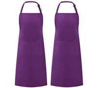 Syntus 2 Pack Adjustable Bib Apron Waterdrop Resistant with 2 Pockets Cooking Kitchen Aprons for Women Men Chef, Basic Purple, 33.07*27.17in