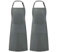 Syntus 2 Pack Adjustable Bib Apron Waterdrop Resistant with 2 Pockets Cooking Kitchen Aprons for Women Men Chef, Grey Dark, 26.8 × 33.1 inch