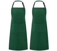 Syntus 2 Pack Adjustable Bib Apron Waterdrop Resistant with 2 Pockets Cooking Kitchen Aprons for Women Men Chef, Basic Green Dark, 26.8 × 33.1 inch