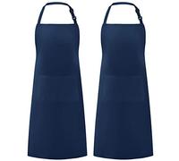 Syntus 2 Pack Adjustable Bib Apron Waterdrop Resistant with 2 Pockets Cooking Kitchen Aprons for Women Men Chef, Blue Dark, 33.07*27.17in