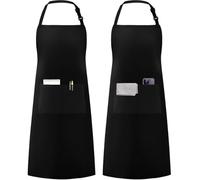 Syntus 2 Pack Adjustable Bib Apron Waterdrop Resistant with 2 Pockets Cooking Kitchen Aprons for Women Men Chef, Black