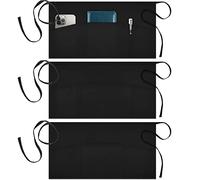 Syntus 3 Pack Server Aprons with 3 Pockets, 100% Cotton Waitress Waiter Waist Apron, 11.5-inch Black