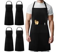Syntus 4 Pack Adjustable Bib Apron with 2 Pockets Cooking Kitchen Aprons for Women Men Chef, 100% Cotton, Black