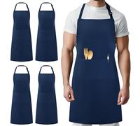 Syntus 4 Pack Adjustable Bib Apron with 2 Pockets Cooking Kitchen Aprons for Women Men Chef, Nautical Blue