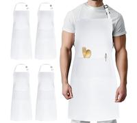Syntus 4 Pack Adjustable Bib Apron with 2 Pockets Cooking Kitchen Aprons for Women Men Chef, White