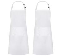 Syntus Adjustable Bib Apron, Thicker Version Water Drop Resistant with 2 Pockets, Cooking Aprons for Women Men Chef (White) 2 Pack