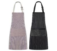 Syntus Adjustable Bib Apron with 2 Pockets Cooking Kitchen Aprons for Women Men Chef, Stripe Black Brown, 26.77×33.07 inch