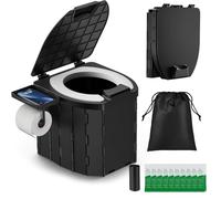 Synvion Portable Camping Toilet for Adults, Foldable Travel Toilet with PU Cushion Seat, 5L Capacity, Waste Bags & Carry Bag, Compact & Easy to Clean for Outdoor, Road Trips & Emergency Outdoor Use