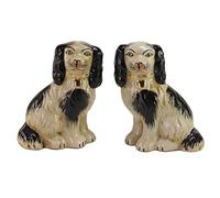 SYNWISH Hand Painted Black Porcelain Dog Pair of Small Figurines Home Décor