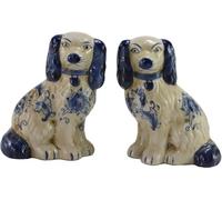 SYNWISH Hand Painted Blue and White Porcelain Dog Pair of Small Figurines Home Décor