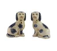 SYNWISH Hand-Painted Porcelain Dog Figurines - Pair of Blue Dog Ornaments for Home Decoration, Unique Gifts