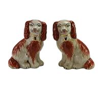 SYNWISH Hand Painted Red Porcelain Dog Pair of Small Figurines Home Décor