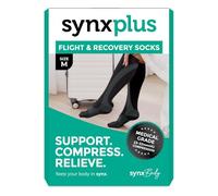 SynxBody Flight Compression Socks for Women & Men (Class 2) - These Flight Socks Help Prevent Deep Vein Thrombosis (DVT) During and After Flight (Black, Large)