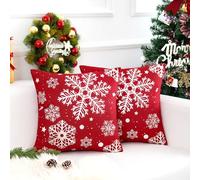 SYNYEY Christmas Cushion Cover, 2 Pack Red Velvet Snowflake Pattern, 40 x 40 cm, Christmas Decoration & Winter Decor