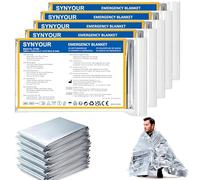 SYNYOUR Foil Blankets 5 PCS, Emergency Blanket Silver, Survival Blanket 160 x 210 cm, Thermal Blanket for First Aid Outdoors Hiking Marathons Car, Reflective, Space Blanket