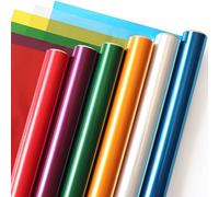 SYOGUA Transparent Colored Cellophane Wrap Roll - 6 Colors, 34 in x 16.4 ft Cellophane Paper Rolls - Red, Purple, Green, Gold, Blue, Clear Cellophane Wrap for Gift Baskets, Treats Wrapping, Crafts