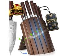SYOKAMI 2026 Upgrade Knife Set 7 Piece Japanese Style Kitchen Knife Set with Foldable Magnetic Acacia Wood Block Sharp High Carbon Stainless Steel Chef Knives Set with Anti-Slip Handle, Gift for Mom