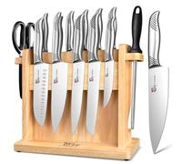 SYOKAMI Japanese Knives Set for Kitchen, Magnetic Knife Set with Block and Sharpener, Stainless Steel Knife Set as Gift for Couple, Wedding, Women or Mom with Gift Box, 14 PCS Black Dot