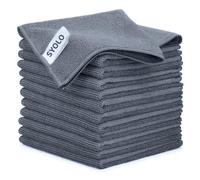 SYOLO Microfibre Cleaning Cloth Pack of 12 - 32x32cm, Reusable Kitchen Microfibre Cloths Towel, Super Soft Lint Free Washable Duster Dish Cloth for Home, Windows, Car, Motorbike, Grey