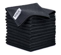 SYOLO Microfibre Cleaning Cloth Pack of 12 - 32x32cm, Reusable Kitchen Microfibre Cloths Towel, Super Soft Lint Free Washable Duster Dish Cloth for Home, Windows, Car, Motorbike, Black
