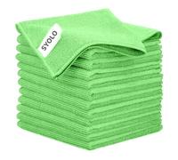 SYOLO Microfibre Cleaning Cloth Pack of 12 - 32x32cm, Reusable Kitchen Microfibre Cloths Towel, Super Soft Lint Free Washable Duster Dish Cloth for Home, Windows, Car, Motorbike, Green