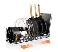 SYOOUYRE Pots and Pans Organizer for Under Cabinet, Expandable 11.71'‘-22.85’' Kitchen Cabinet Organizer Features 10 Adjustable Shelves for Perfectly Organizing Pot Lids, Cookware and Cutting board