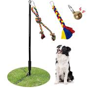 SYOOY Tether Outdoor Dog Toy,Interactive Exercise Game in Yard Park Tug of War for Large Medium Small Dog Puppy with 2 Rope Toy and Bell Pull Chase and Solo Play