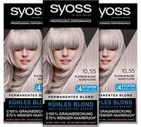 Syoss Color Coloration 10_55 Platinum Blonde Brightener Level 3 (3 x 115 ml) Hair Colour with Anti-Yellowing Effect for Cool Blonde, 70% Less Hair Breakage