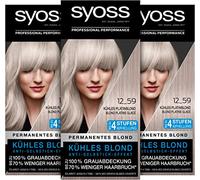 Syoss Color Coloration 12_59 Cool Platinum Blonde Lightening Level 3 (3 x 115 ml), Hair Colour with Anti-Yellowing Effect for Cool Blonde, Up to 70% Less Hair Breakage